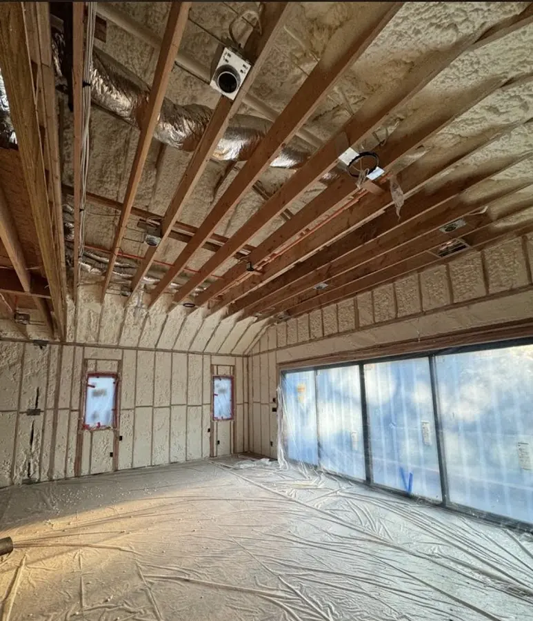 Interior walls and ceiling insulated with spray foam during new construction in Jasper